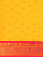 Maharani paithani saree silk blend in mustard yellow & pink with polka butta design saree for wedding and festive wear