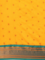 Maharani paithani saree silk blend in mustard yellow & rama with polka butta design saree for wedding and festive wear
