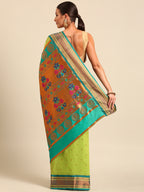 Maharani paithani saree silk blend in popati & rama with polka butta design - back view showing pallu and border