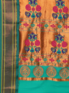 Maharani paithani saree silk blend in popati & rama with polka butta design with peacock motifs pallu