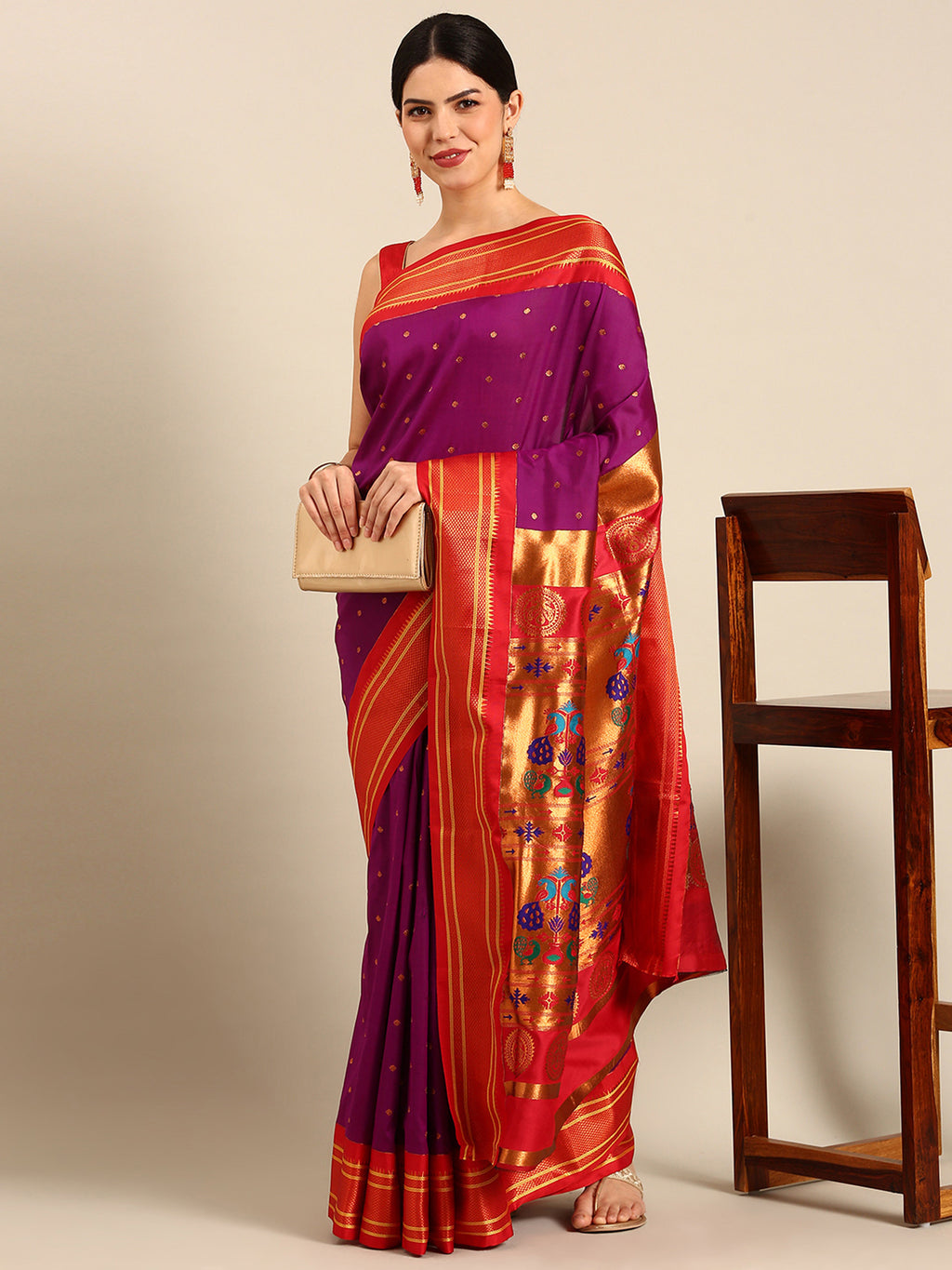 Maharani Paithani Saree Silk Blend | Polka Butta Design | Wedding Wear