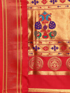 Maharani paithani saree silk blend in purple & red with polka butta design with peacock motifs pallu