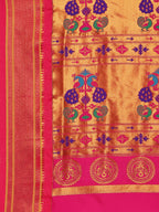 Maharani paithani saree silk blend in & rama green & pink with polka butta design with peacock motifs pallu