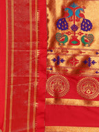 Maharani paithani saree silk blend in & rama green & red with polka butta design with peacock motifs pallu