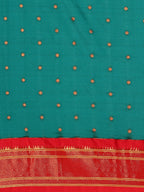 Maharani paithani saree silk blend in & rama green & red with polka butta design saree for wedding and festive wear
