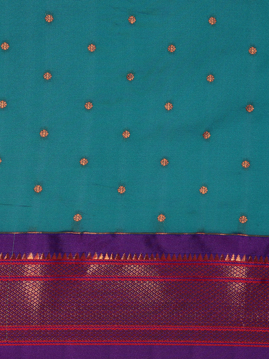 Maharani paithani saree silk blend in & rama green & violet with polka butta design saree for wedding and festive wear