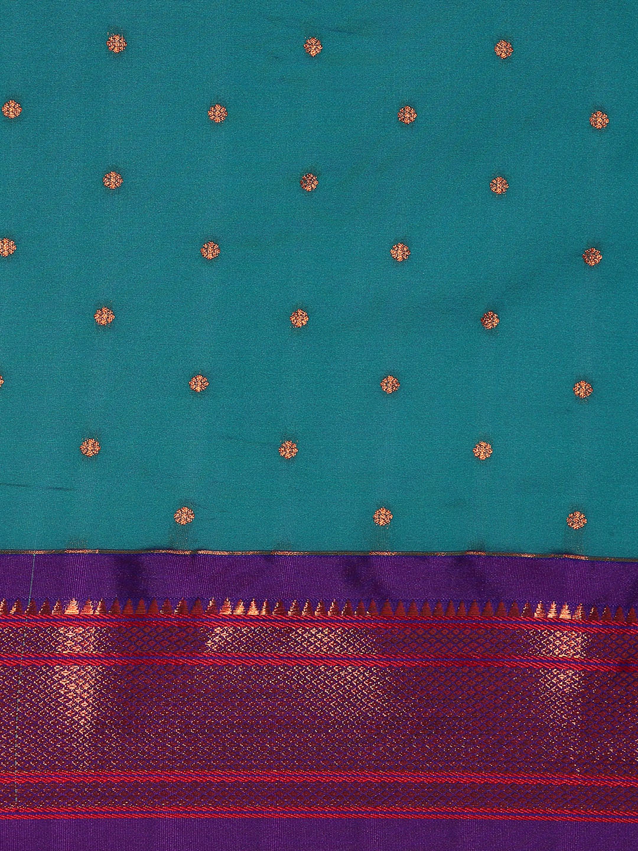 Maharani paithani saree silk blend in & rama green & violet with polka butta design saree for wedding and festive wear