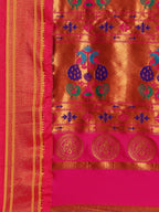 Maharani paithani saree silk blend in royal blue & pink with polka butta design with peacock motifs pallu