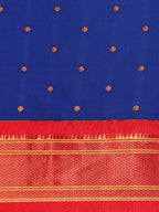 Maharani paithani saree silk blend in royal blue & red with polka butta design saree for wedding and festive wear