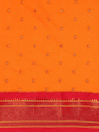 Maharani paithani saree silk blend in saffron & red with polka butta design saree for wedding and festive wear