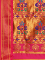 Maharani paithani saree silk blend in sea green & pink with polka butta design with peacock motifs pallu