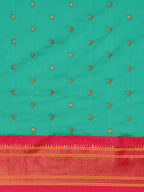 Maharani paithani saree silk blend in sea green & pink with polka butta design saree for wedding and festive wear