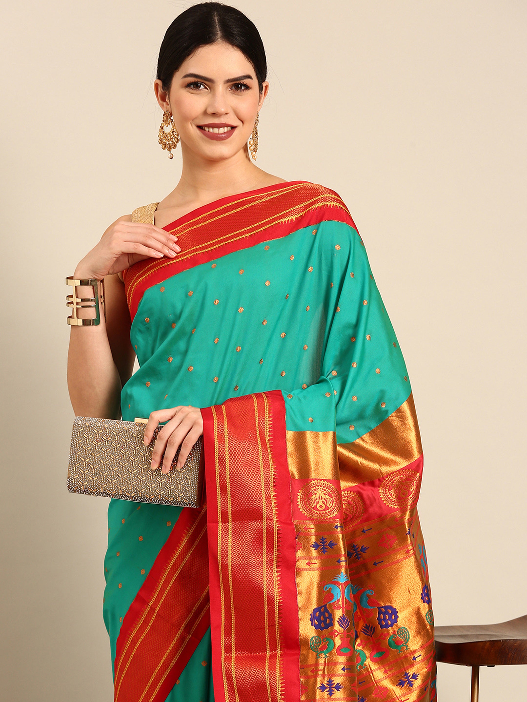 Maharani Paithani Saree Silk Blend | Polka Butta Design | Wedding Wear