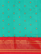 Maharani paithani saree silk blend in sea green & red with polka butta design saree for wedding and festive wear