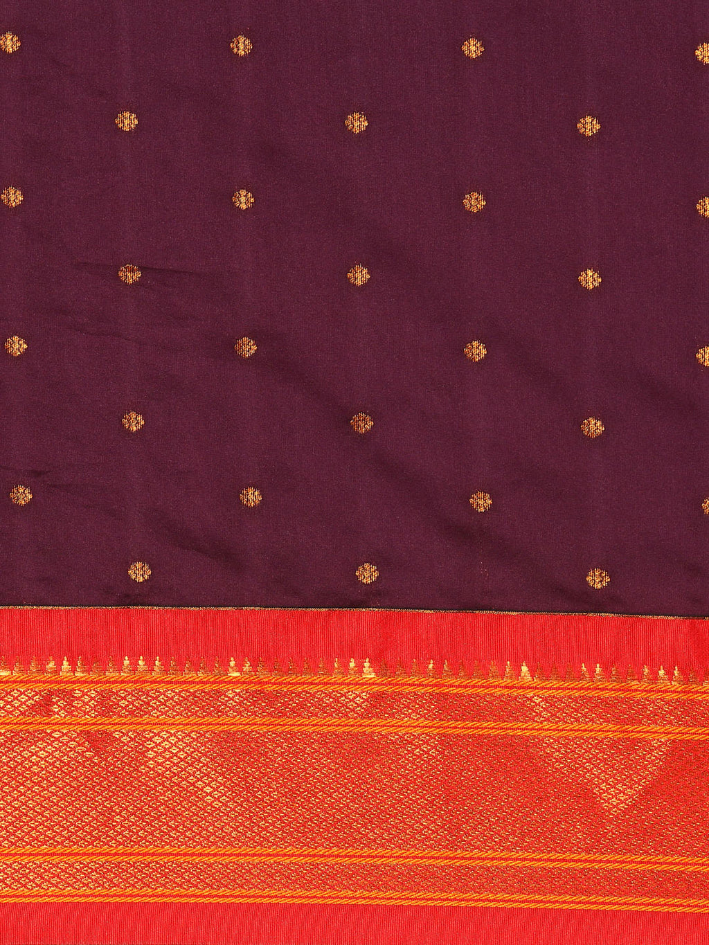 Maharani paithani saree silk blend in wine & red with polka butta design saree for wedding and festive wear