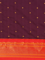Maharani paithani saree silk blend in wine & red with polka butta design saree for wedding and festive wear