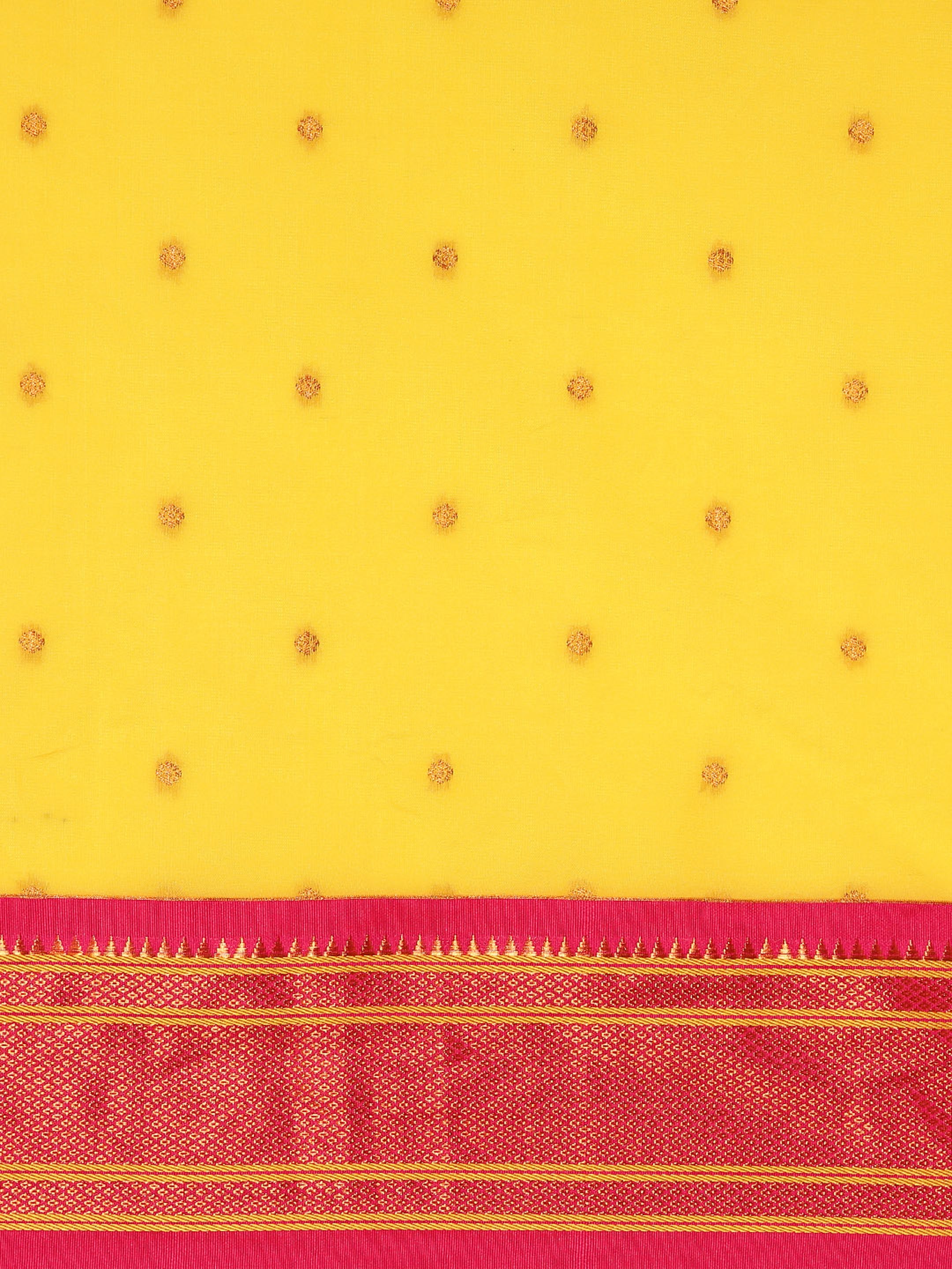 Maharani paithani saree silk blend in yellow & pink with polka butta design saree for wedding and festive wear