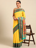 Maharani paithani saree silk blend in yellow & rama with polka butta design - front view for wedding wear
