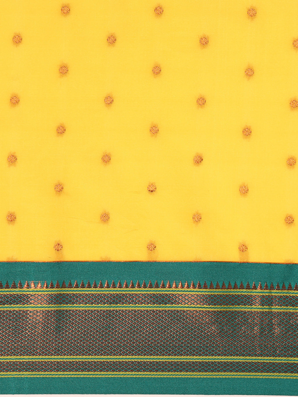 Maharani paithani saree silk blend in yellow & rama with polka butta design saree for wedding and festive wear