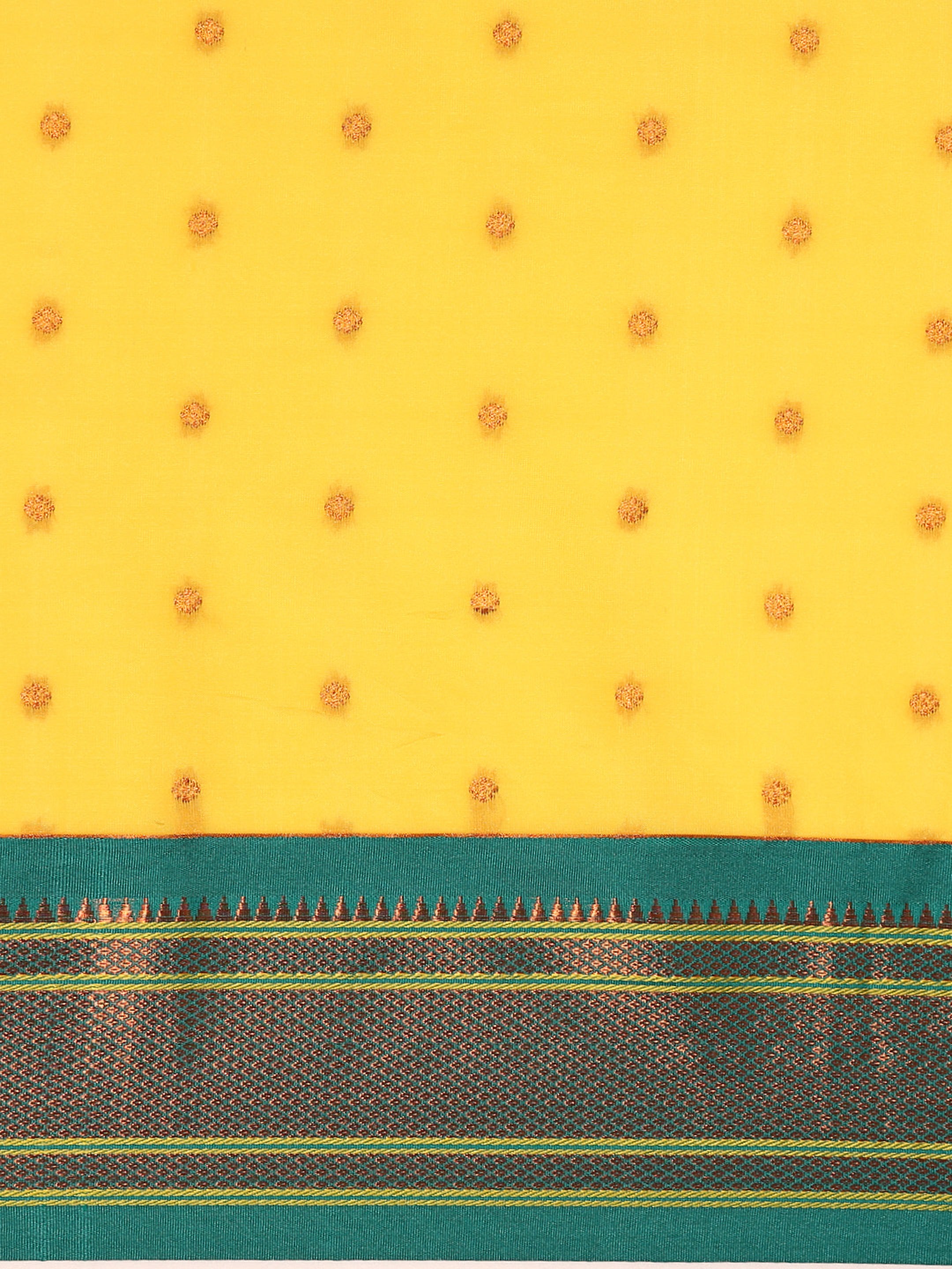 Maharani paithani saree silk blend in yellow & rama with polka butta design saree for wedding and festive wear