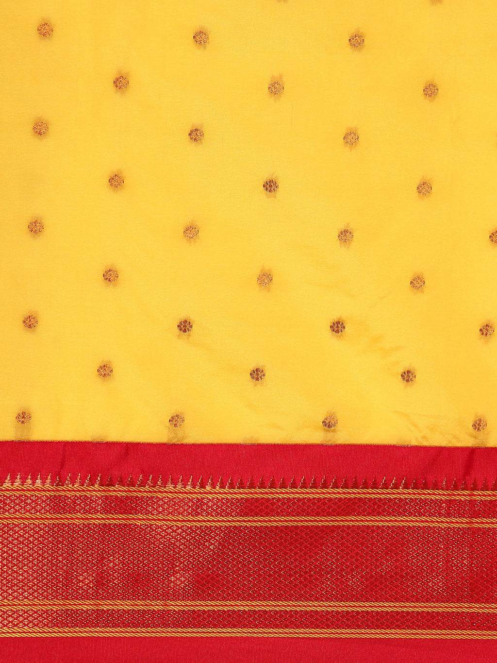 Maharani paithani saree silk blend in yellow & red with polka butta design saree for wedding and festive wear