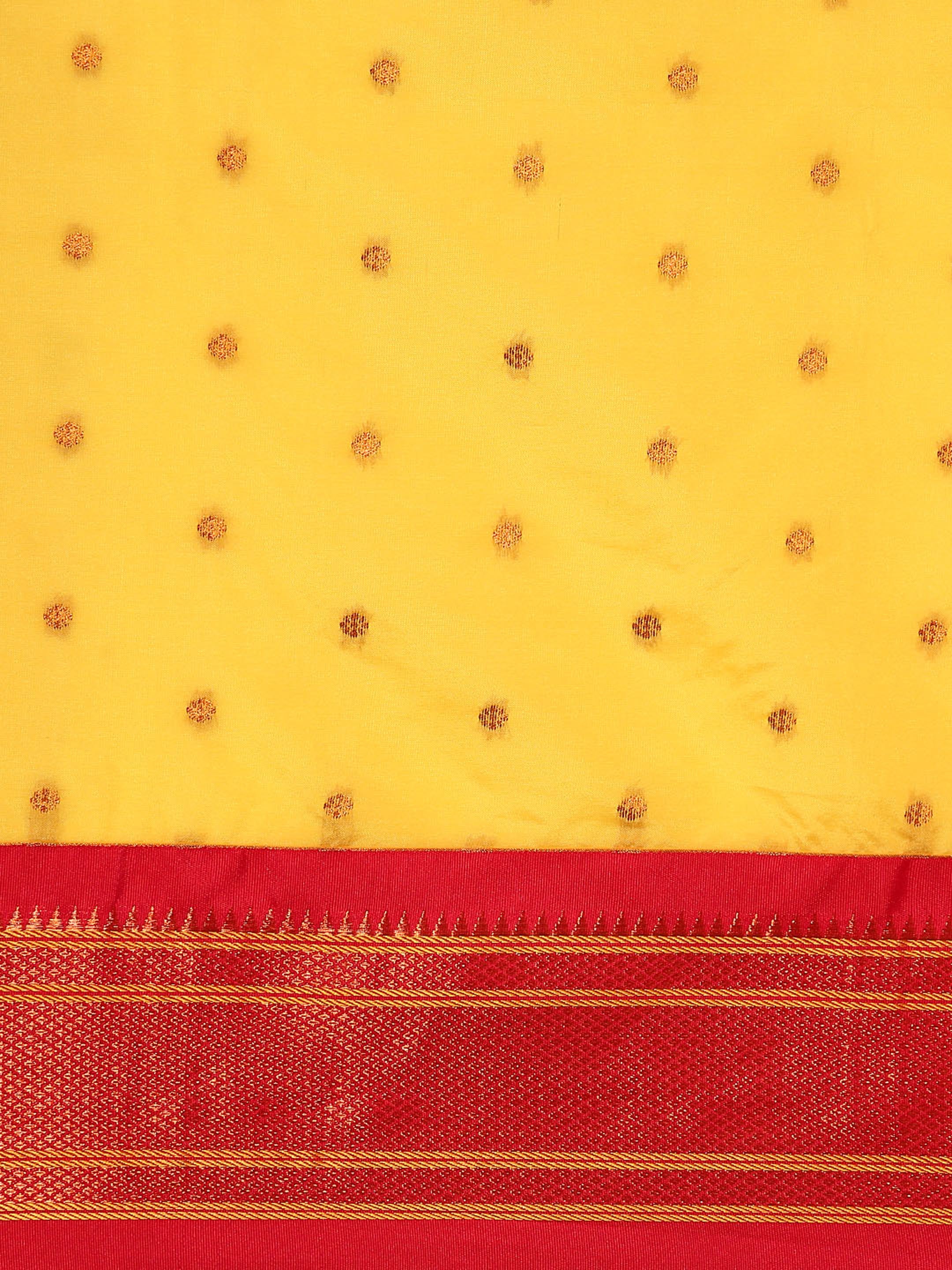 Maharani paithani saree silk blend in yellow & red with polka butta design saree for wedding and festive wear