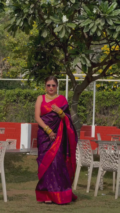 Chandani Purple & Pink Soft Silk Chandrakor Paithani Saree