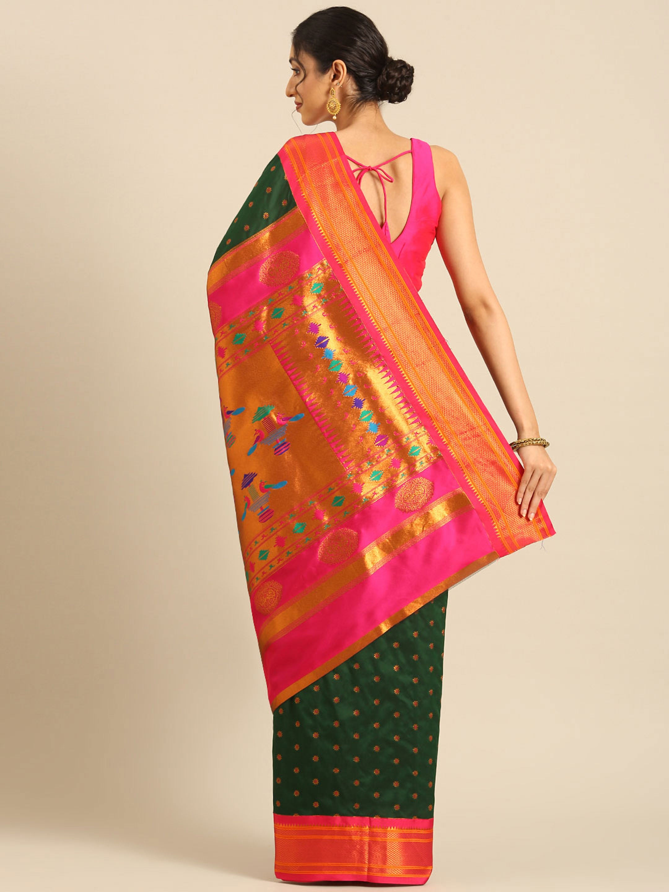 Double Pallu Paithani Saree Silk Blend | Chakra Phool Meena Butti | Party Wear