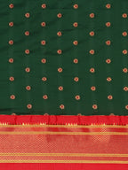 Double pallu paithani saree silk blend in bottle green and red with chakra phool meena butti - body fabric detail showing motif design for party wear