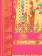 Double pallu paithani saree silk blend in chintamani and pink with chakra phool meena butti - pallu detail showing woven motif design for party wear