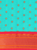 Double pallu paithani saree silk blend in chintamani and pink with chakra phool meena butti - body fabric detail showing motif design for party wear