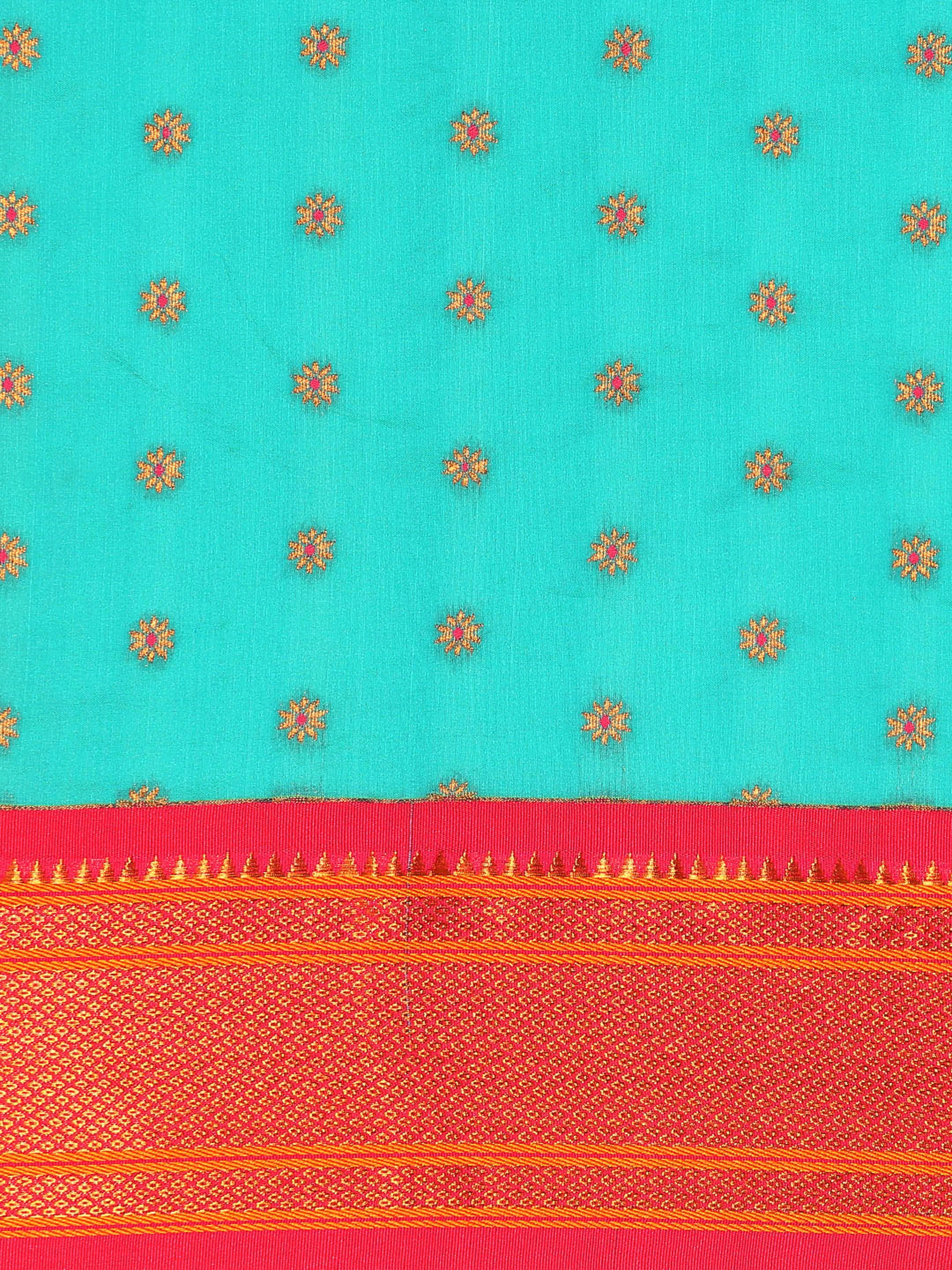 Double pallu paithani saree silk blend in chintamani and pink with chakra phool meena butti - body fabric detail showing motif design for party wear