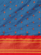 Double pallu paithani saree silk blend in firozi and red with chakra phool meena butti - body fabric detail showing motif design for party wear