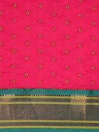 Double pallu paithani saree silk blend in hot, pink and rama with chakra phool meena butti - body fabric detail showing motif design for party wear