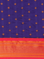 Double pallu paithani saree silk blend in indigo blue and pink with chakra phool meena butti - body fabric detail showing motif design for party wear