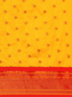 Double pallu paithani saree silk blend in mustard yellow and red with chakra phool meena butti - body fabric detail showing motif design for party wear