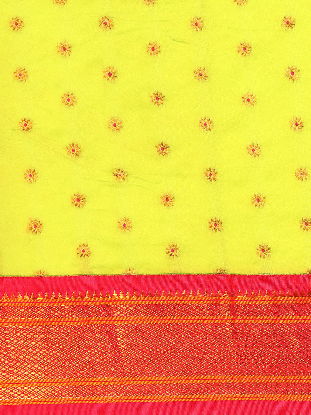 Double pallu paithani saree silk blend in popati and pink with chakra phool meena butti - body fabric detail showing motif design for party wear