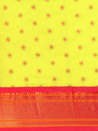 Double pallu paithani saree silk blend in popati and pink with chakra phool meena butti - body fabric detail showing motif design for party wear