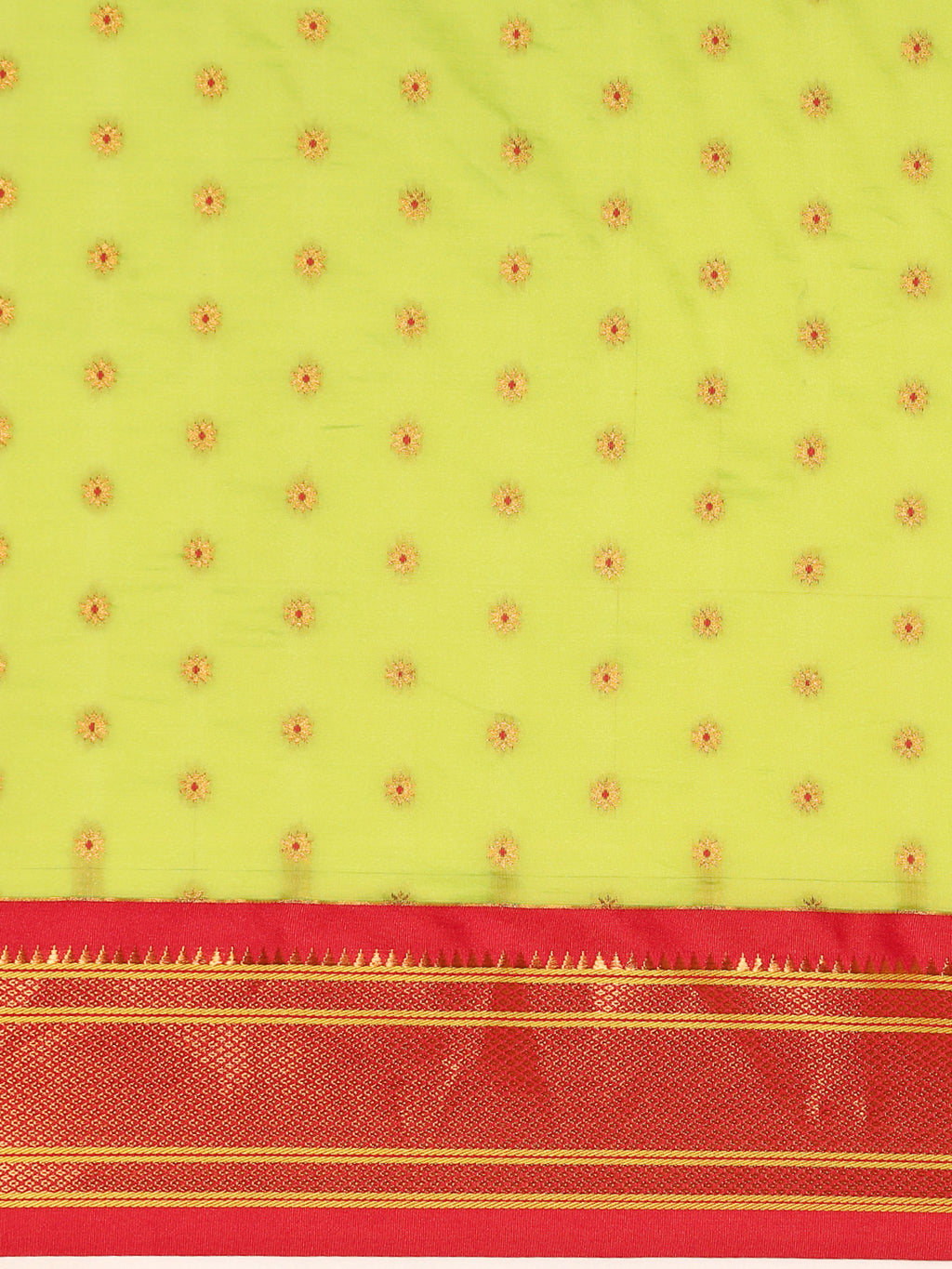 Double pallu paithani saree silk blend in popati and red with chakra phool meena butti - body fabric detail showing motif design for party wear