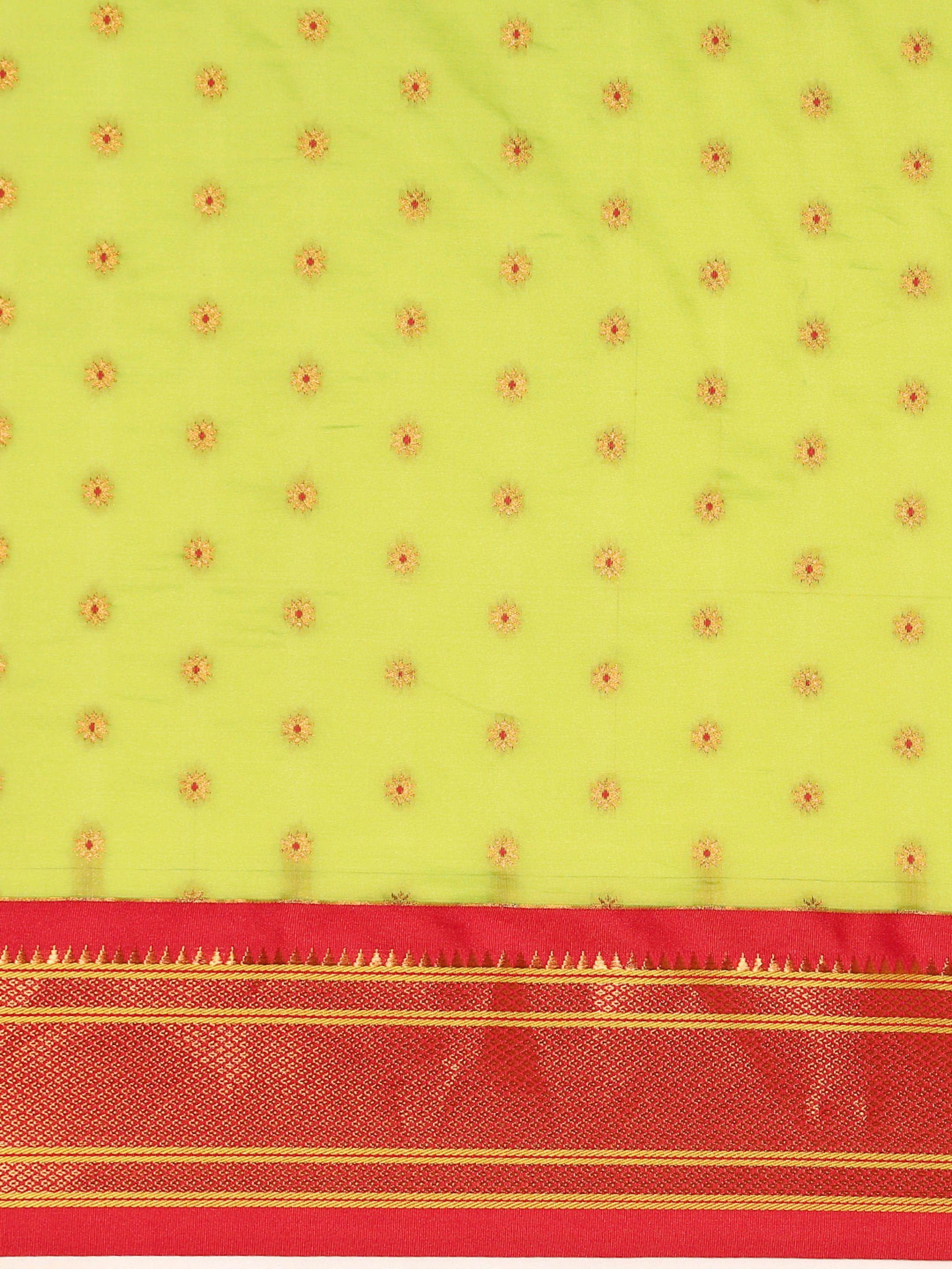 Double pallu paithani saree silk blend in popati and red with chakra phool meena butti - body fabric detail showing motif design for party wear