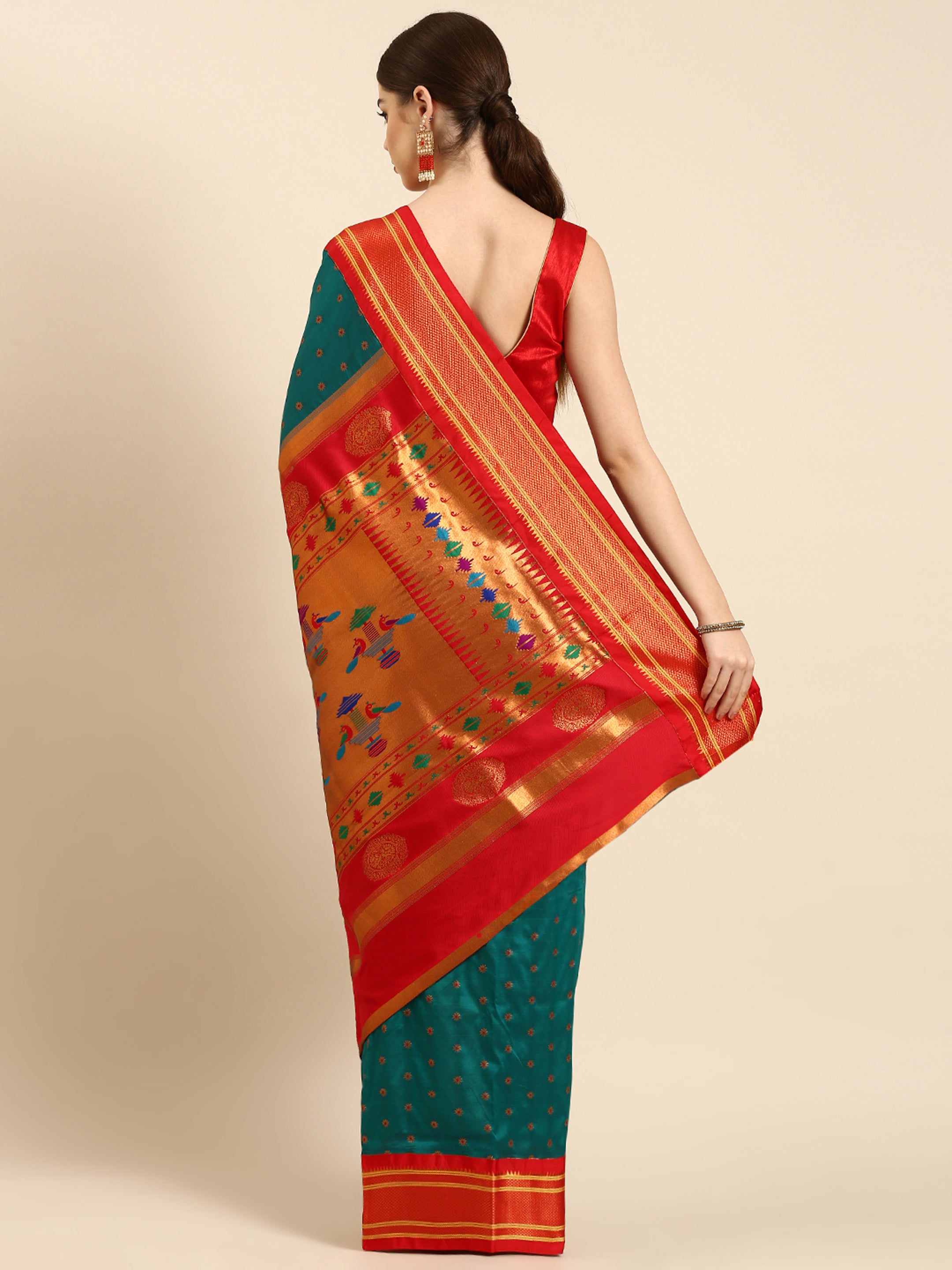 Double Pallu Paithani Saree Silk Blend | Chakra Phool Meena Butti | Party Wear