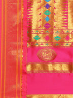 Double pallu paithani saree silk blend in royal blue and pink with chakra phool meena butti - pallu detail showing woven motif design for party wear