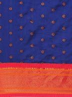 Double pallu paithani saree silk blend in royal blue and pink with chakra phool meena butti - body fabric detail showing motif design for party wear