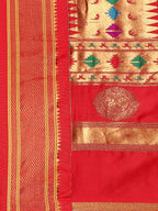 Double pallu paithani saree silk blend in royal blue and red with chakra phool meena butti - pallu detail showing woven motif design for party wear