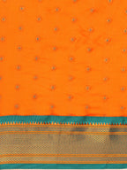 Double pallu paithani saree silk blend in saffron and rama with chakra phool meena butti - body fabric detail showing motif design for party wear