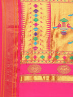 Double pallu paithani saree silk blend in sea green and pink with chakra phool meena butti - pallu detail showing woven motif design for party wear
