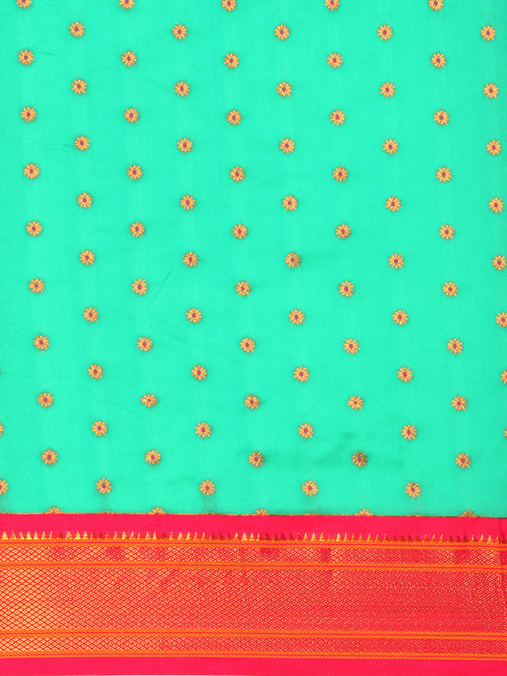 Double pallu paithani saree silk blend in sea green and pink with chakra phool meena butti - body fabric detail showing motif design for party wear