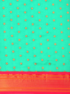 Double pallu paithani saree silk blend in sea green and pink with chakra phool meena butti - body fabric detail showing motif design for party wear