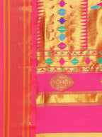 Double pallu paithani saree silk blend in wine and pink with chakra phool meena butti - pallu detail showing woven motif design for party wear