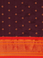 Double pallu paithani saree silk blend in wine red with chakra phool meena butti - body fabric detail showing motif design for party wear